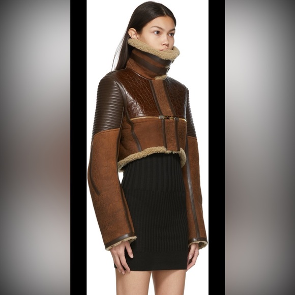 Givenchy Patchwork Leather Cropped Jacket w/ Shearling Collar - Picture 4 of 8